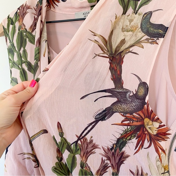 NWT All Saints Abi Nolina Floral & Fauna Draped Top in Clay Pink Size US 4 - Picture 6 of 11